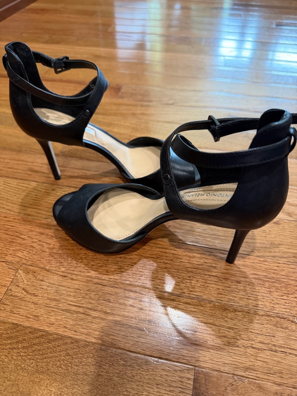 ANTONIO MELANI Black Peep-Toe Strappy High Heels-EUC